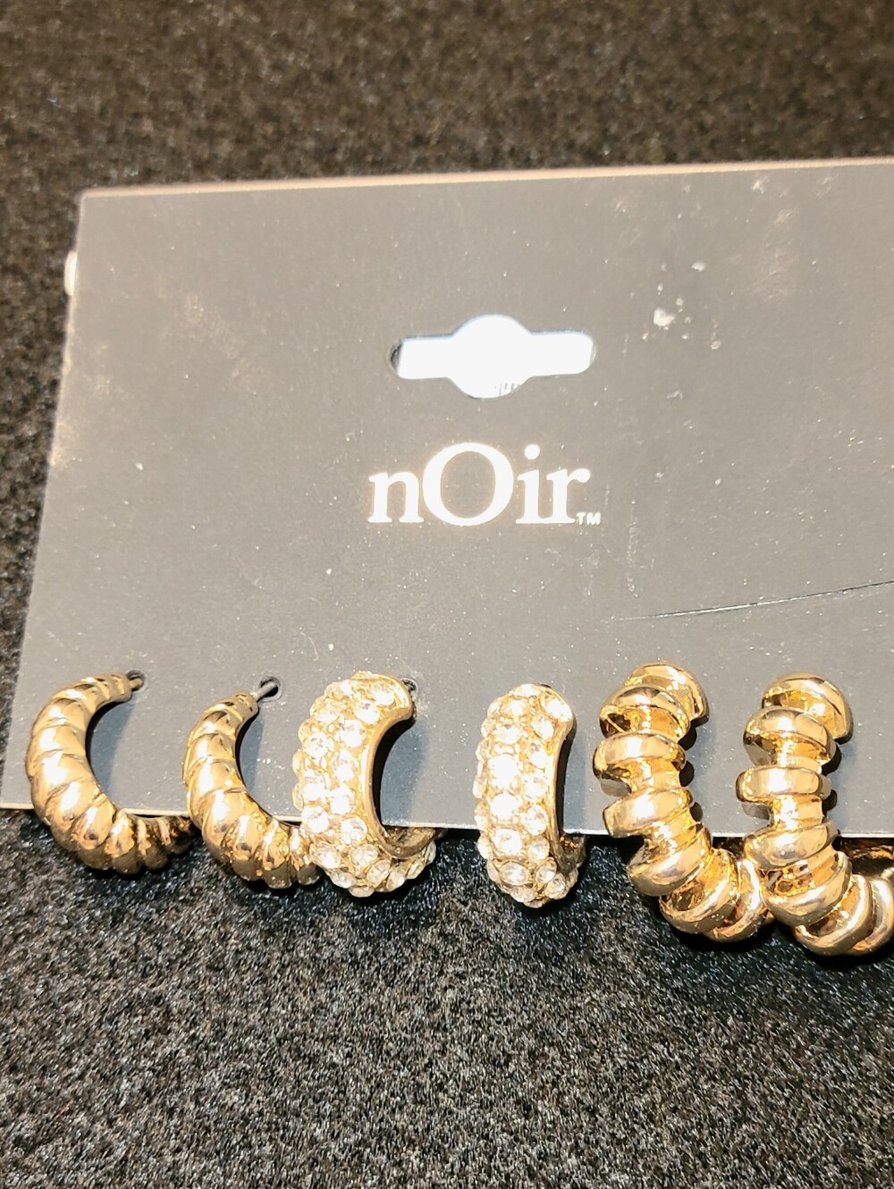 nOir Jewelry Gold Toned Huggie Earring Trio with Crystal Accents
